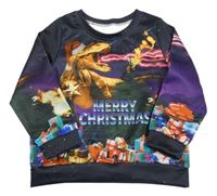 Čierno-fialová mikina s dinem a nápisom