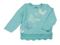 Svetlomodré tričko s motýlikmi a čipkou Topomini