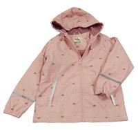 Růžová voděodolná zateplená bunda s korunkami a kapucí Kuniboo