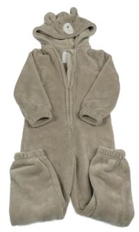 Béžová plyšová kombinéza s kapucí - Medvěd F&F