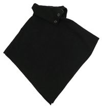 Čierne vlnené pončo s golierom a gombíkmi