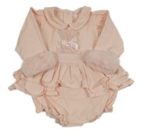 Svetloružové teplákové body s medvedíkom a vrstvenou sukní s medvěďom