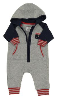 Sivo-tmavomodro-červená tepláková kombinéza s číslom a kapucňou Early Days