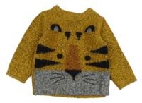 Hořčicovo-šedý vlněný svetr - tygr Next