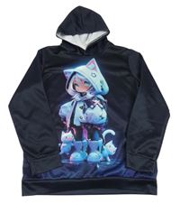 Černá mikina s dívkou a kapucí 