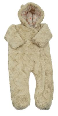 Béžová kožušinová zateplená kombinéza s kapucňou F&F