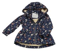 Tmavomodrá šušťáková zateplená parka so zvieratkami a kapucňou Dopodopo