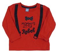 Červené triko s nápisem a kšandami Dopodopo