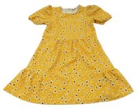 Žluto-bílo-černé květované šaty Matalan