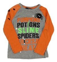 Sivo-oranžové tričko s nápismi a pavouky George