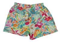 Béžovo-zeleno-ružové kraťasy s listami a kvetmi Primark