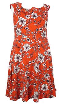 Dámské červené květované šaty s lodičkovým výstřihem Dorothy Perkins 