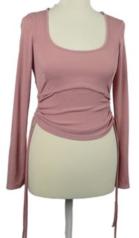 Dámske ružové rebrované crop tričko so stahováním zn. New Look