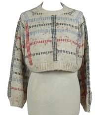 Dámsky béžovo-farebný vzorovaný crop vlnený sveter zn. Topshop