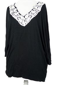 Dámske čierne voľné é tričko s bielou čipkou Papaya