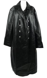 Dámsky čierny koženkový kabát s gombíky