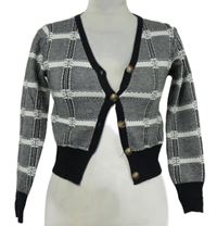 Dámsky čierno-biely kockovaný prepínaci crop sveter Shein