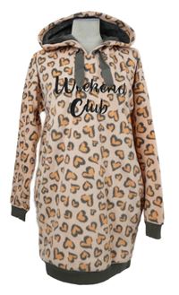 Dámské růžové vzorované fleecové domácí šaty s nápisem a kapucí Esmara 