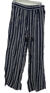 Dámské tmavomodro-bílé pruhované volné kalhoty Primark