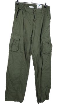 Nové - Dámské khaki volné kalhoty s kapsami Janina 