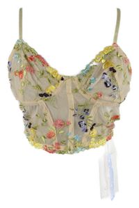 Nové - Dámský smetanový kytičkovaný tylový crop top Cider 