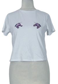 Dámske biele crop tričko s jednorožci z flitrů Primark