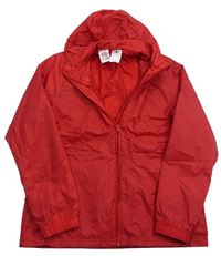 Červená šušťáková športová bunda s logom a kapucňou Adidas