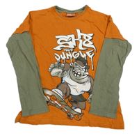 Oranžovo-khaki tričko s opicou