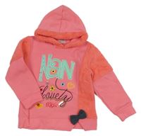 Růžová mikina s nápisem, kožíškem a kapucí 