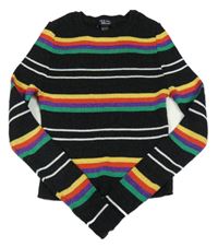 Čierno-farebný pruhovaný rebrovaný crop sveter New Look