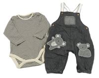 Nové - Černé laclové rifle s koalami+ pruhované body Next