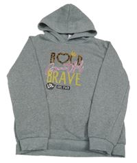 Svetlosivá mikina s nápisom a kapucňou