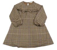 Čierno-žlto-ružovo-biele kockované šaty s volánikom C&A