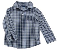 Tmavomodro-bílo-šedá kostkovaná košile