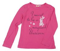 Fuchsiové tričko s nápismi a králikom Kids