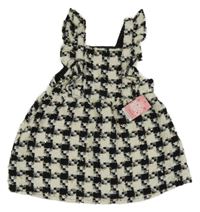 Nové - bielo-čierne kockované trblietavé šaty s volánikmi Little Kids