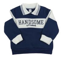 Tmavomodro-biela mikina s nápismi a golierikom Shein