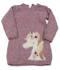 Růžové melírované pletené šaty s jednorožcem Primark