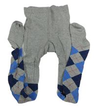 Šedo-modré kárované punčocháče 