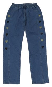 Nové - modré džegíny se srdíčky 