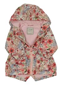 Smetanová květovaná podzimní parka s jahůdkami a kapucí Next