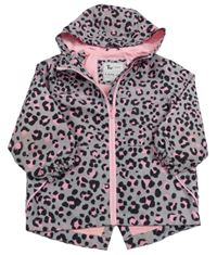 Sivo-čierno-ružová vzorovaná šušťáková jesenná bunda s kapucňou Tu