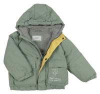 Světlekhaki šusťáková zimní bunda s potiskem a kapucí Reserved