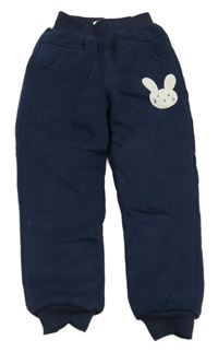 Tmavomodré zateplené tepláky se zajícem 