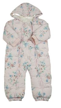 Světlerůžová květinová šusťáková zimní kombinéza s kapucí V by Very