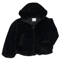 Černá kožešinová podšitá bunda s kapucí Primark