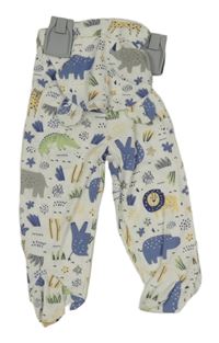 Nové - 2set - Biele vzorované tepláky s hrochy + čapica