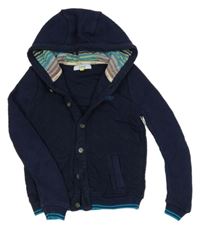 Tmavomodrá prepínaci mikina s pletenymi rukávy a kapucňou Baker