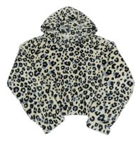 Béžovo-modro-čierna vzorovaná chlpatá mikina s kapucňou H&M