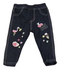 Tmavomodré legíny riflového vzhledu s potlačou Ergee